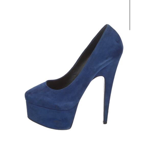 Authentic Giuseppe Zanotti Blue Suede Debra Platform Heels size IT 37 US 7 - Picture 1 of 6